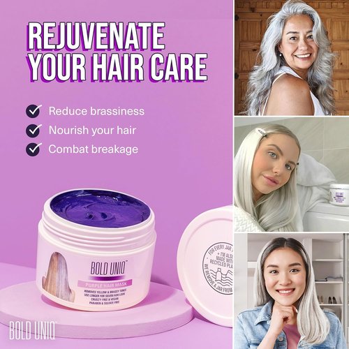 Bold Uniq Purple Hair Mask - Toner for Blonde & Silver Hair - Eliminate Yellow Tones & Nourish - 6.76oz