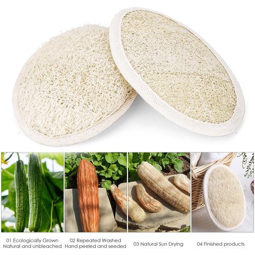 Treeswin Natural Loofah Sponge, 2 Pack Exfoliating Body Scrubber for Shower, Organic Biodegradable Bath Luffa with Thin/Thick Textures, Eco-Friendly Body Exfoliator for Men & Women, Hanging Rope