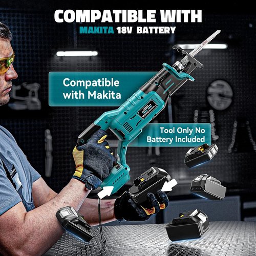 Cerycose Cordless Reciprocating Saw - Compatible with Makita 18V Battery | Variable Speed, 3200 SPM, 4 Blades