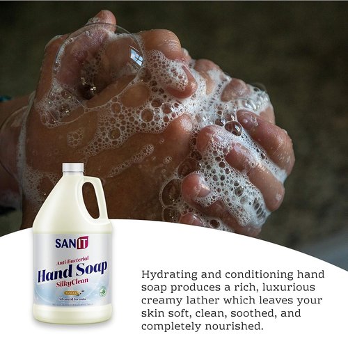 Sanit Silky Clean Antibacterial Hand Soap Refill - Moisturizing Formula with Coconut Oil & Aloe Vera - 1 Gallon, Vanilla