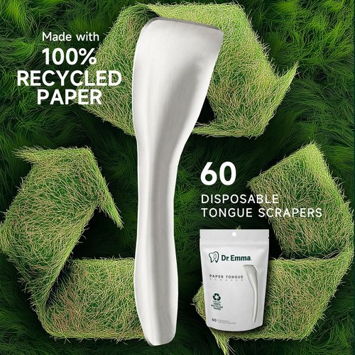 Dr. Emma Tongue Scraper, Disposable Tongue Cleaner for Adults, Paper Hygienic Scraper, Clean Tongue, Promote Fresh Breath, 60 Count (Pack of 1)