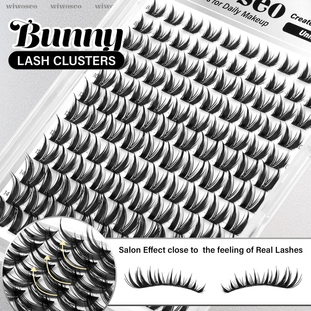wiwoseo Bunny Lash Clusters Manga Lash Clusters Fairy Lashes Clusters with Spikes Wet Look Eyelash Clusters Flaunt Eyelash Extensions Manga Eyelash Clusters Spiky Lashes Clusters for Beginners