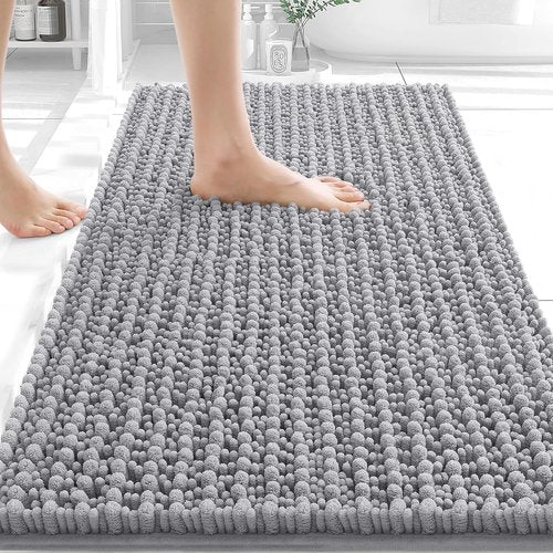 OLANLY Bathroom Rug Mat - Soft, Absorbent Chenille Bath Mat with Non-Slip Backing | 30x20 Inches, Grey