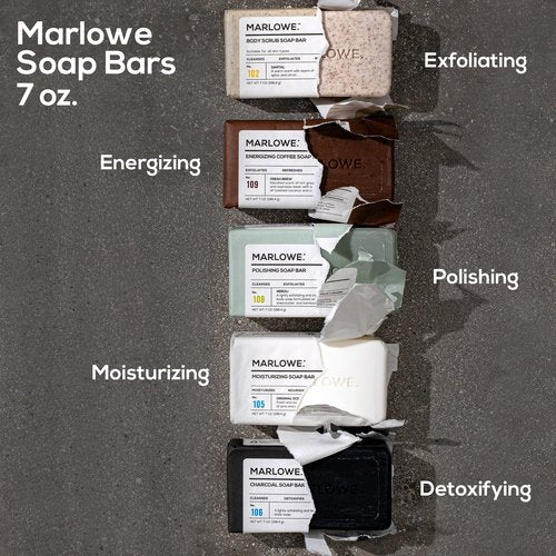 MARLOWE. No. 109 Coffee Bar Soap 7 oz, Body Scrub Soap for Men, Refreshing, Energizing & Exfoliating with Natural Extracts, Caffeine, Coffee Beans & Cocoa Butter, Fresh Brewed Scent