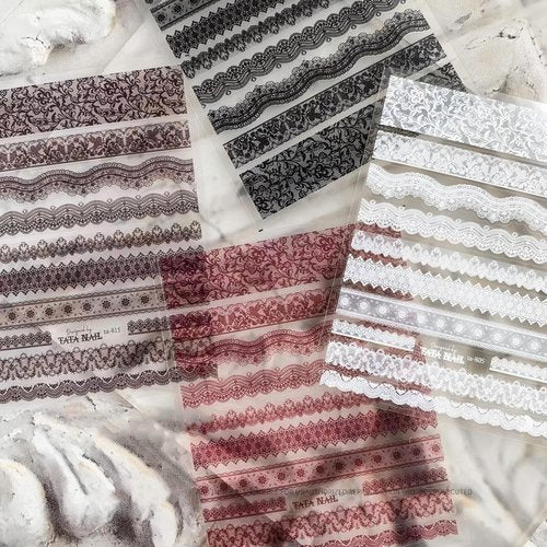4 Colors ins Minimalist Style Nail Stickers, Lace Bridal Wedding Nail Art Sticker for Man Woman (4 Sheets)