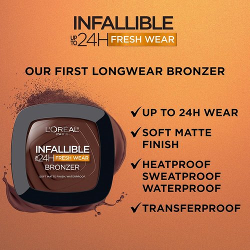 L'Oreal Paris Infallible Bronzer - 24H Soft Matte Longwear, Waterproof & Sweatproof, Dark, 0.31 oz