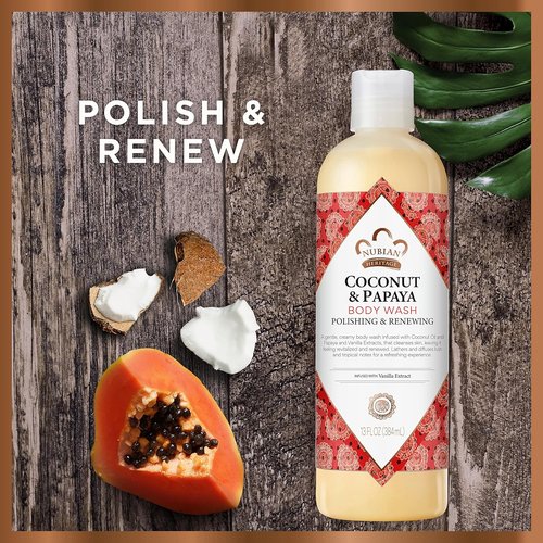 Nubian Heritage Coconut Papaya Body Wash - Hydrating Cleanser for Dry Skin | 13 oz