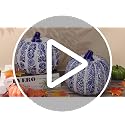 Blue and White Ceramic Pumpkin Decoration with Circular Pattern - 8 Inch