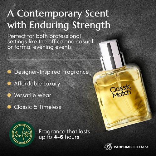 PB ParfumsBelcam Classic Match Green Eau De Toilette Spray for Men - Fresh Chypre Cologne, 2.5 Fl Oz