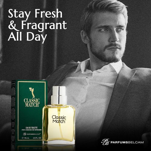PB ParfumsBelcam Classic Match Green Eau De Toilette Spray for Men - Fresh Chypre Cologne, 2.5 Fl Oz