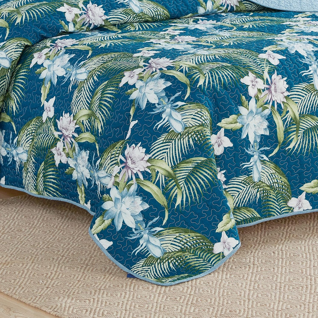 Tommy Bahama King Quilt Set - Reversible Cotton Bedding with Matching Shams | Oeko-Tex Certified, Southern Breeze Dark Blue