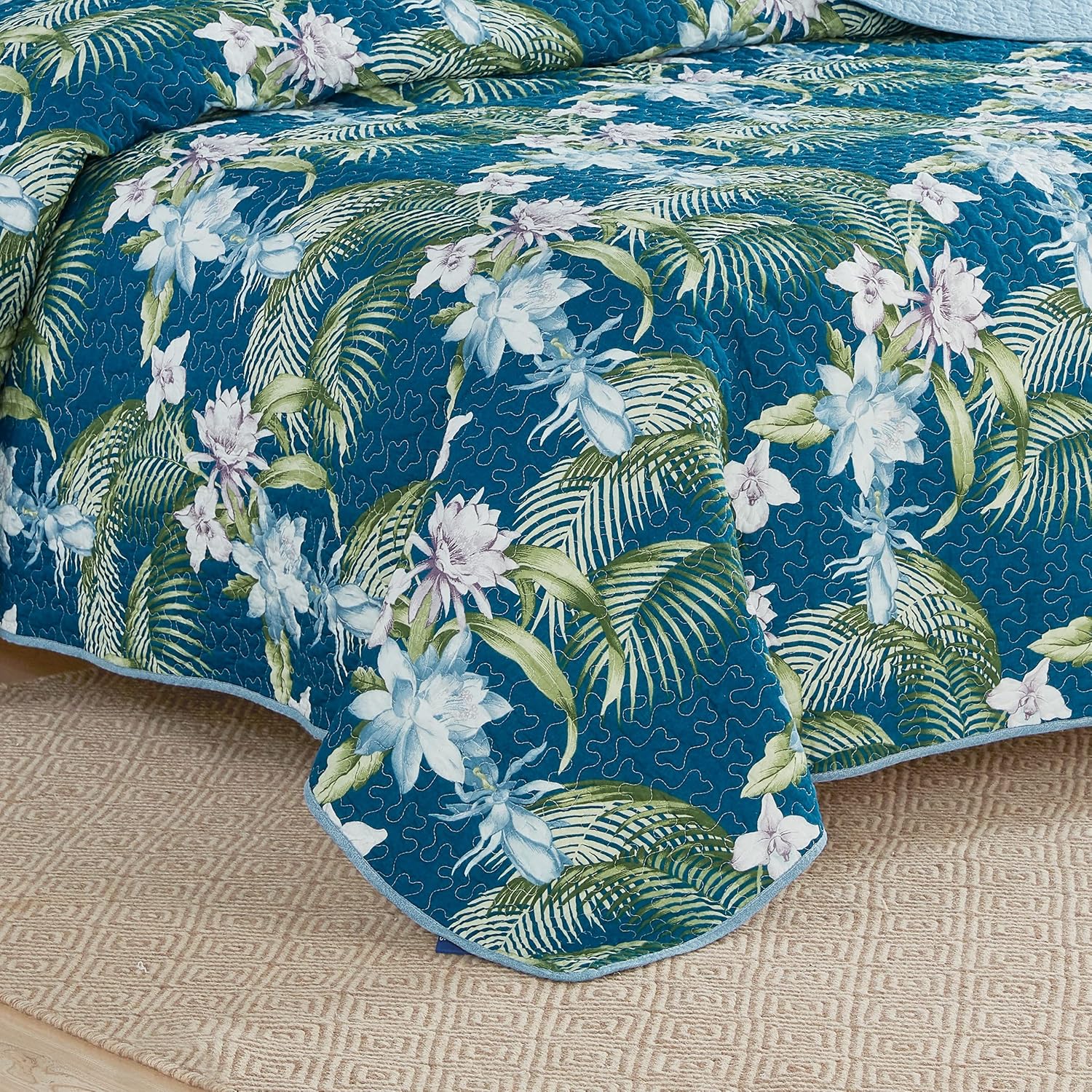 Tommy Bahama King Quilt Set - Reversible Cotton Bedding with Matching Shams | Oeko-Tex Certified, Southern Breeze Dark Blue