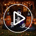Halloween Inflatable Skeleton with Pumpkin Ghosts & LED Lights - Orange Variation