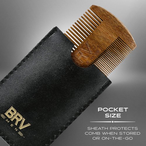 BRV MEN Beard & Mustache Comb, 100% Natural Green Sandalwood, Pocket Beard Comb with Carry Case, Wooden Beard Comb for Men For All Types and Styles of Hair & Beard