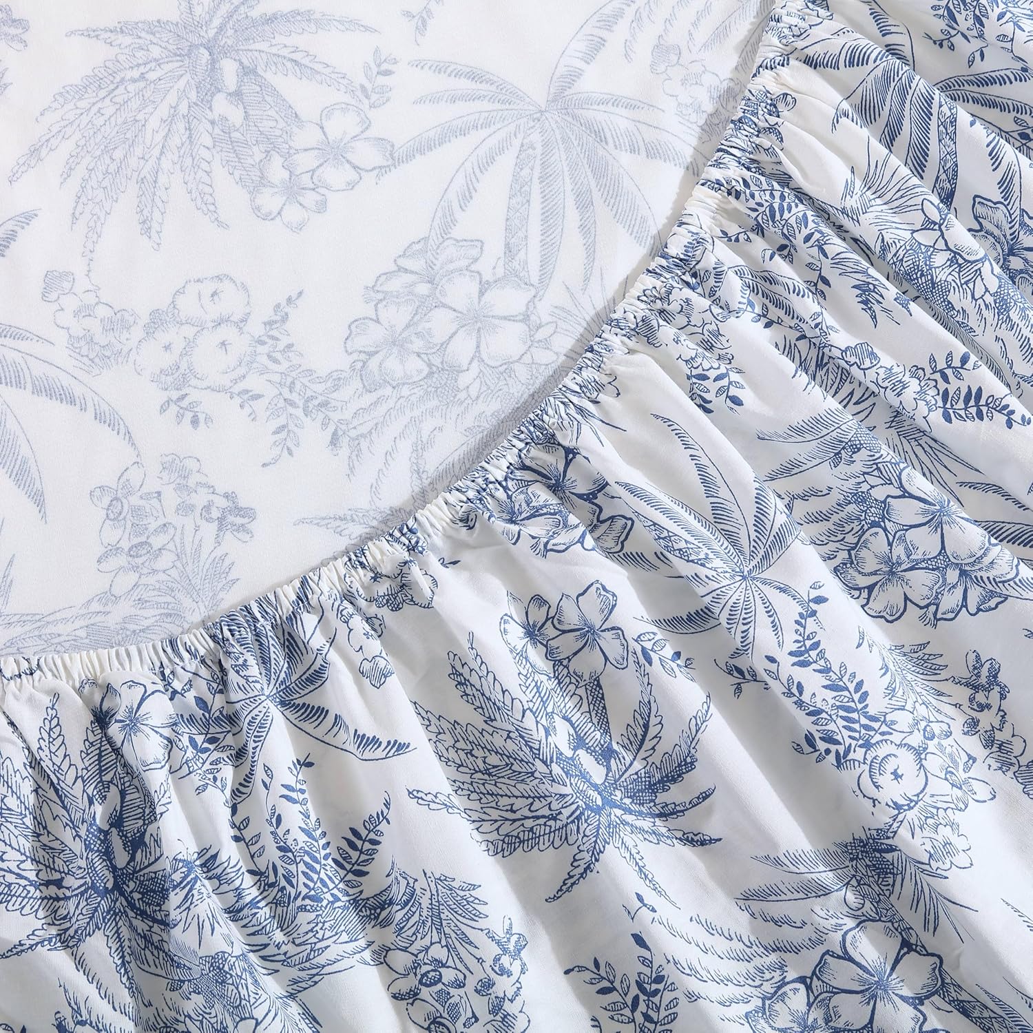 Tommy Bahama King Size Sheet Set - Crisp Cooling Cotton Percale with Matching Pillowcases & Fitted Sheet | Pen and Ink Palm Blue