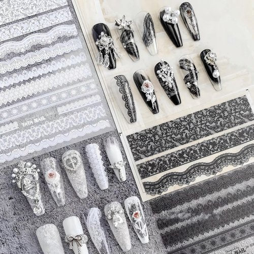 4 Colors ins Minimalist Style Nail Stickers, Lace Bridal Wedding Nail Art Sticker for Man Woman (4 Sheets)