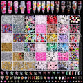 8000Pcs 3D Nail Charms and Nail Gems, Mixed Shapes and Colors Nail Charms Gold Silver Cross Star Caviar Beads Pearls Pink White Flowers Bows Charms with Tweezers for Nail Art Design Junk Case
