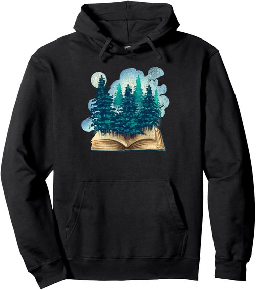 Forest Book Reader Hoodie - Retro Nature-Inspired Design for Book Lovers | Cozy Pullover