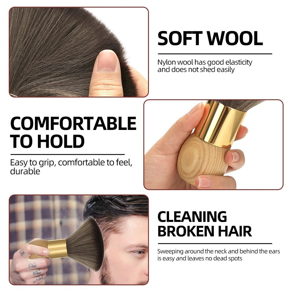 Professional Barber Neck Duster Hair & Face Cleaning Brush with Wooden Handle