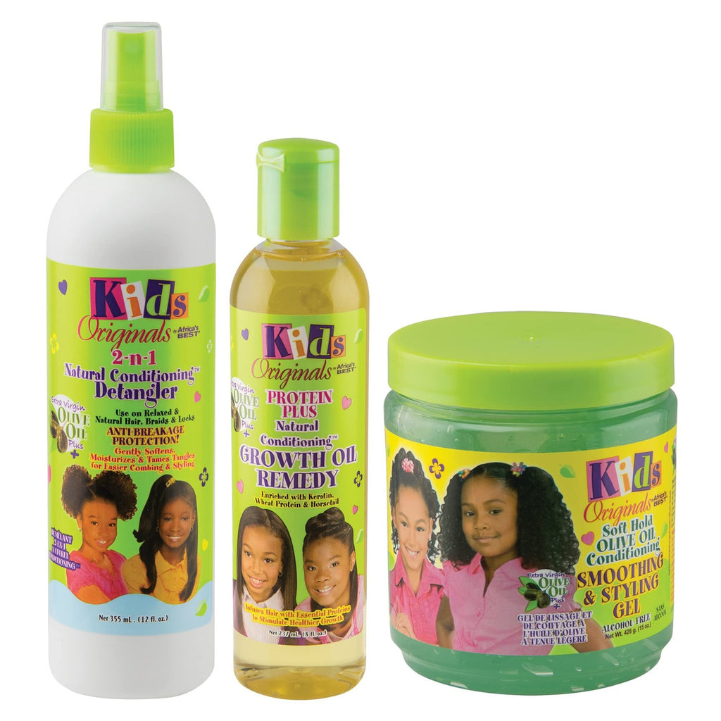 Kids Hair Care Set - Detangler, Growth Oil & Styling Gel for Kids