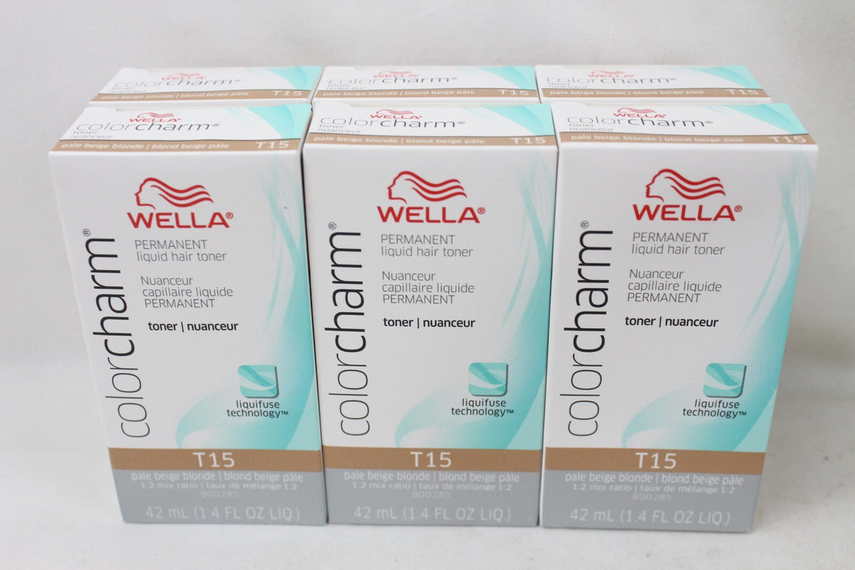 6 Pack Wella Color Charm Permanent Hair Toner T15 Pale Beige Blonde 1.4 oz