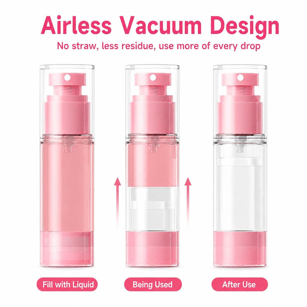 4 Pack Travel Airless Pump Bottles - Leakproof 1 oz Cosmetic Dispensers for Toiletries