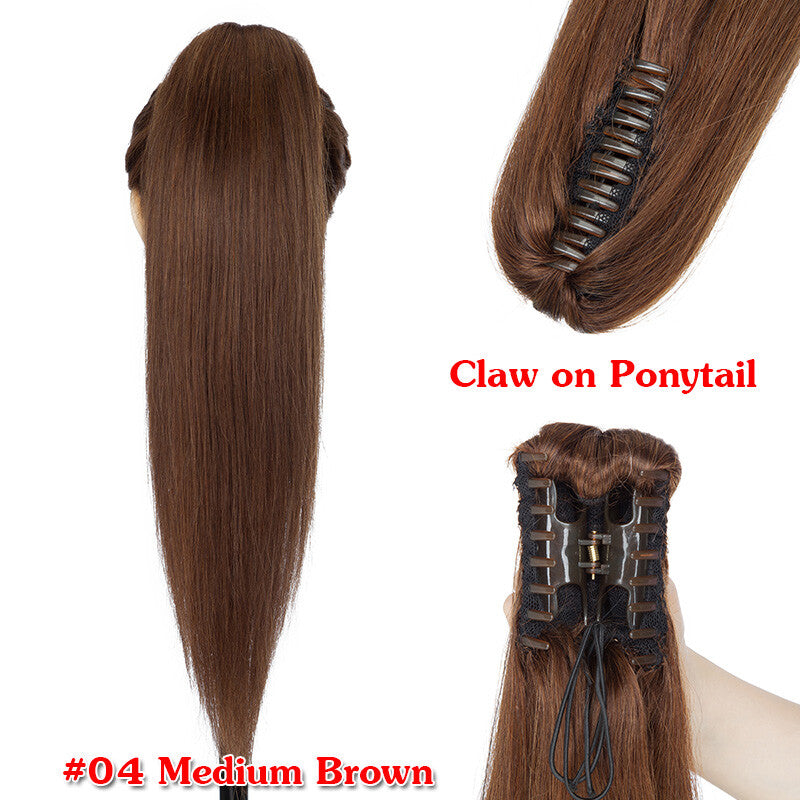 Clip-In Human Hair Ponytail Extensions Wrap Around Thick Hairpiece