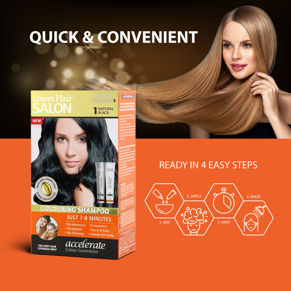 Hair Coloring Shampoo Natural Black, Brown & Mahogany - Organic Henna & Herbal Extracts