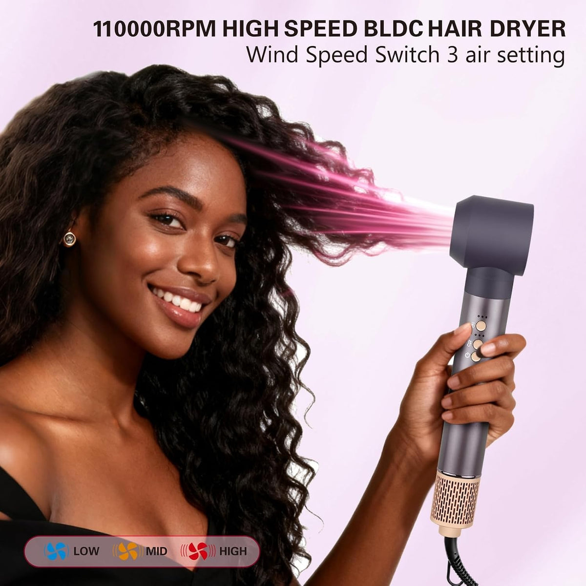 7-in-1 Hot Air Styler Hair Dryer Curling Brush Volumizer 110K RPM