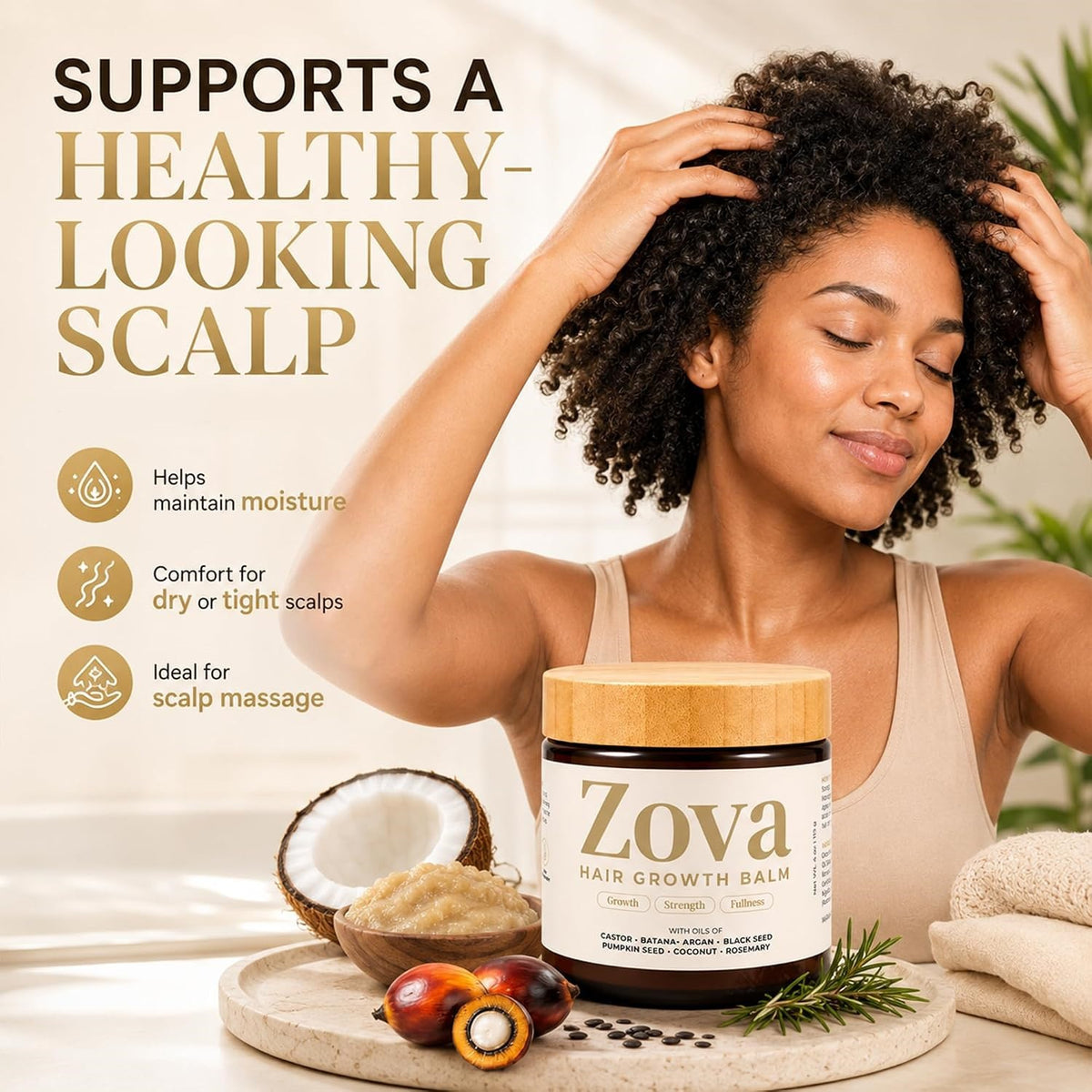 Hair Growth Balm with Rosemary Oil for Scalp & Damaged Hair - 4oz