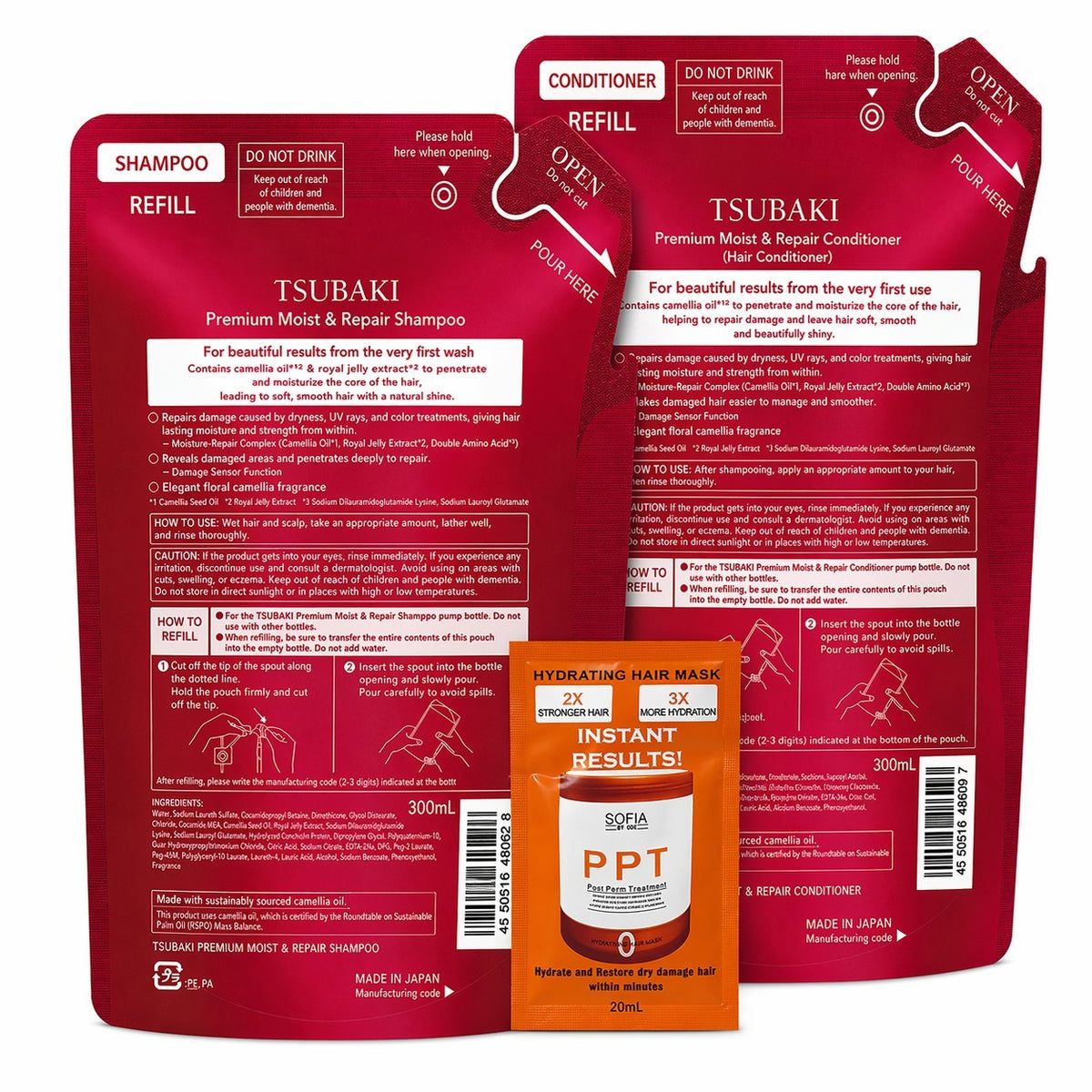 Tsubaki Premium Moist Repair Shampoo & Conditioner Set - 300ml Refill Pack