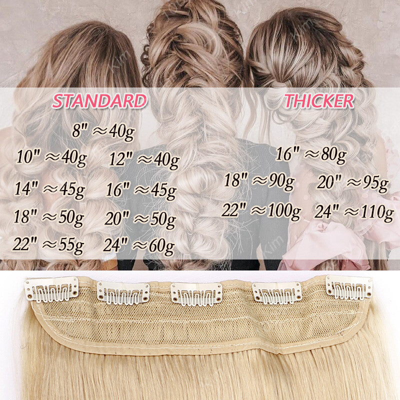 Remy Human Hair Clip-In Extensions 3/4 Full Head Weft - Multiple Colors & Lengths