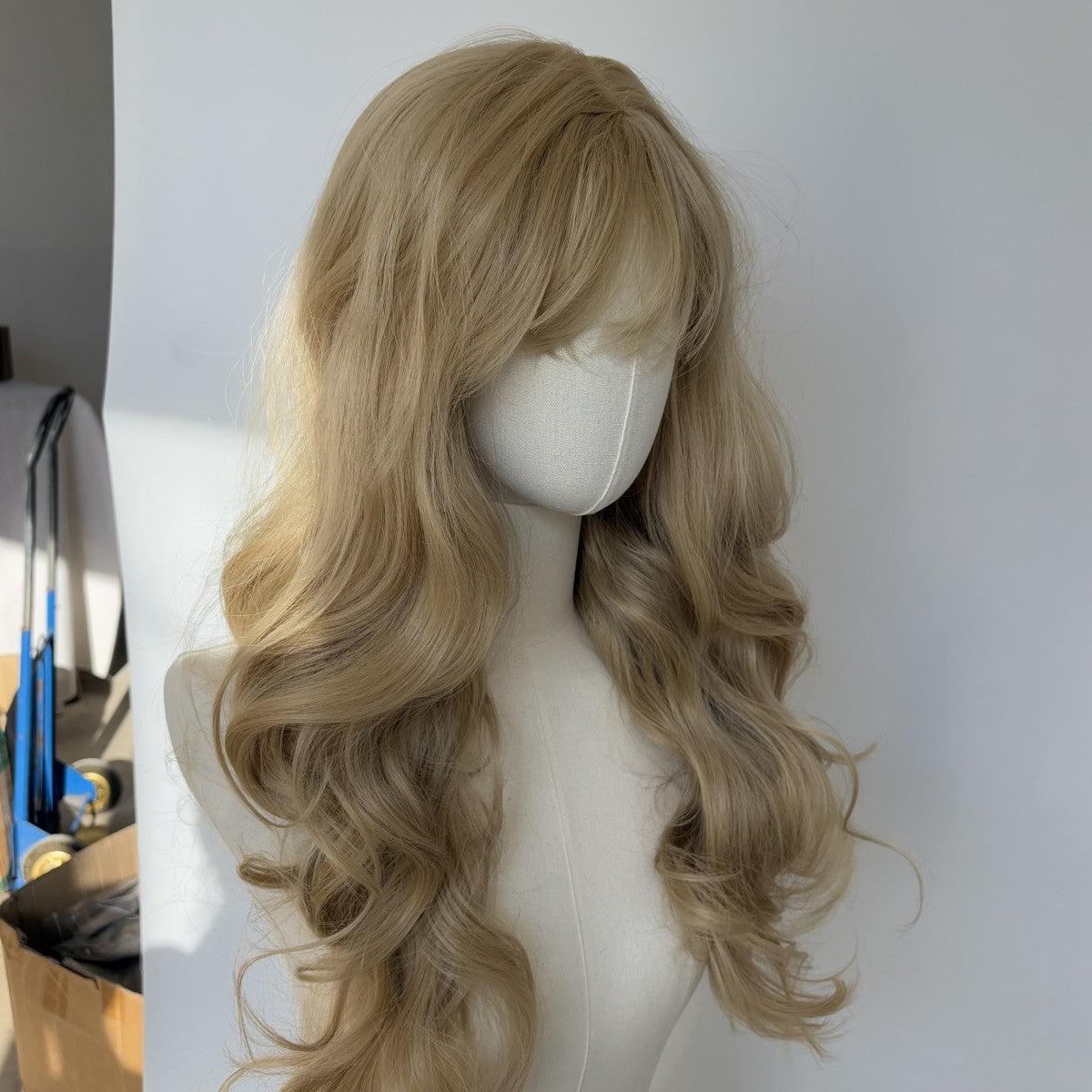 Long Wavy Cosplay Wig with Bangs Blonde Synthetic Hair - Wear & Go