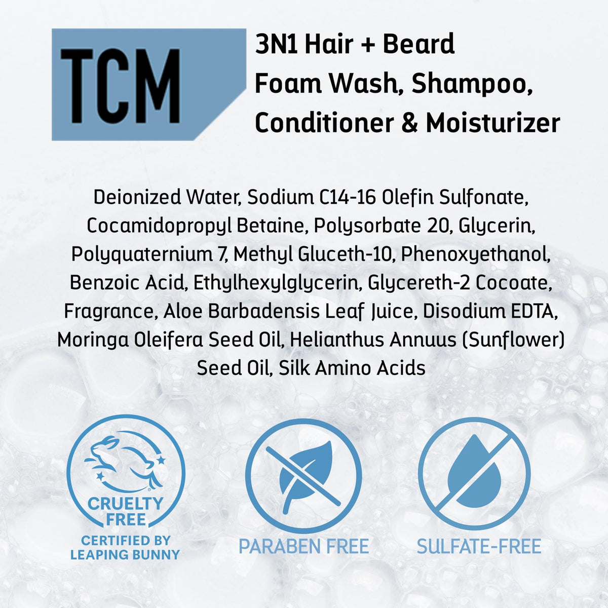 3-in-1 Beard Foam Wash Shampoo Conditioner No-Rinse 7.5 oz for Men