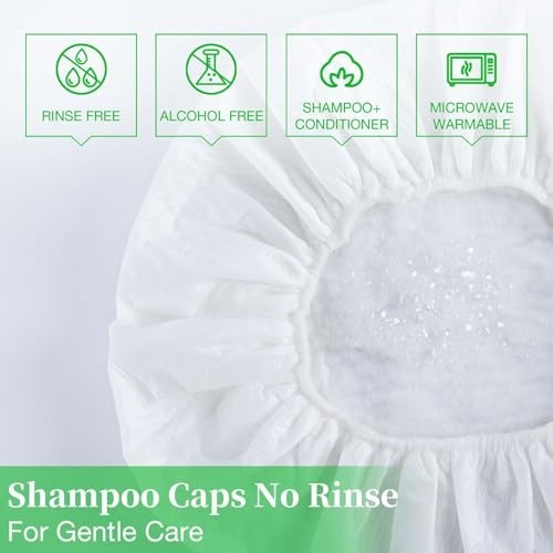 Waterless Shampoo Caps No Rinse Hair Washing Shower Caps - 12 Pack for Elderly & Caregiving