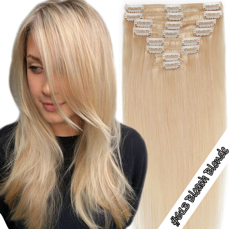 Clip-In 100% Remy Human Hair Extensions for Full Head - Multiple Colors & Lengths
