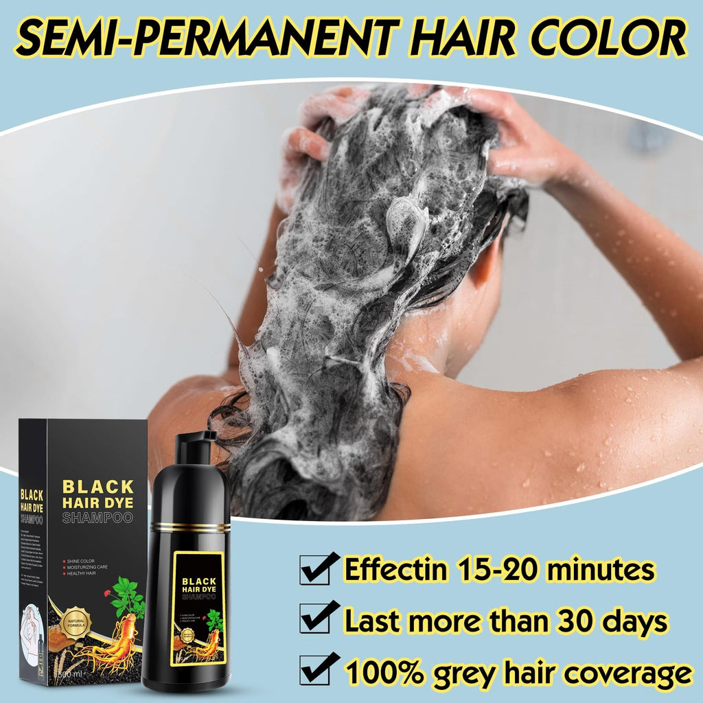 Herbal Black Hair Dye Shampoo 3 in 1 for Gray Coverage - 16.9 Fl Oz