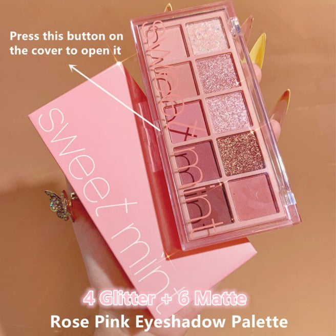 10-Color Eyeshadow Palette with Matte Glitter & Shimmer - Pink Shades