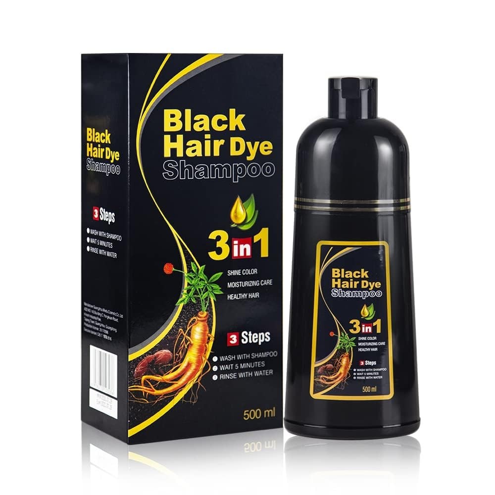 Black Hair Dye Shampoo for Gray Coverage 3-in-1 Natural Plant Formula 16.9oz