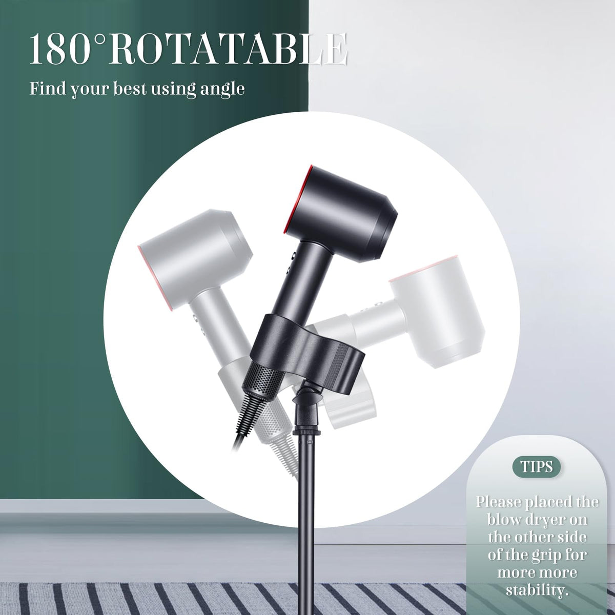 Adjustable Hair Dryer Holder Stand - 59in Height, 180° Rotatable, Heavy Duty