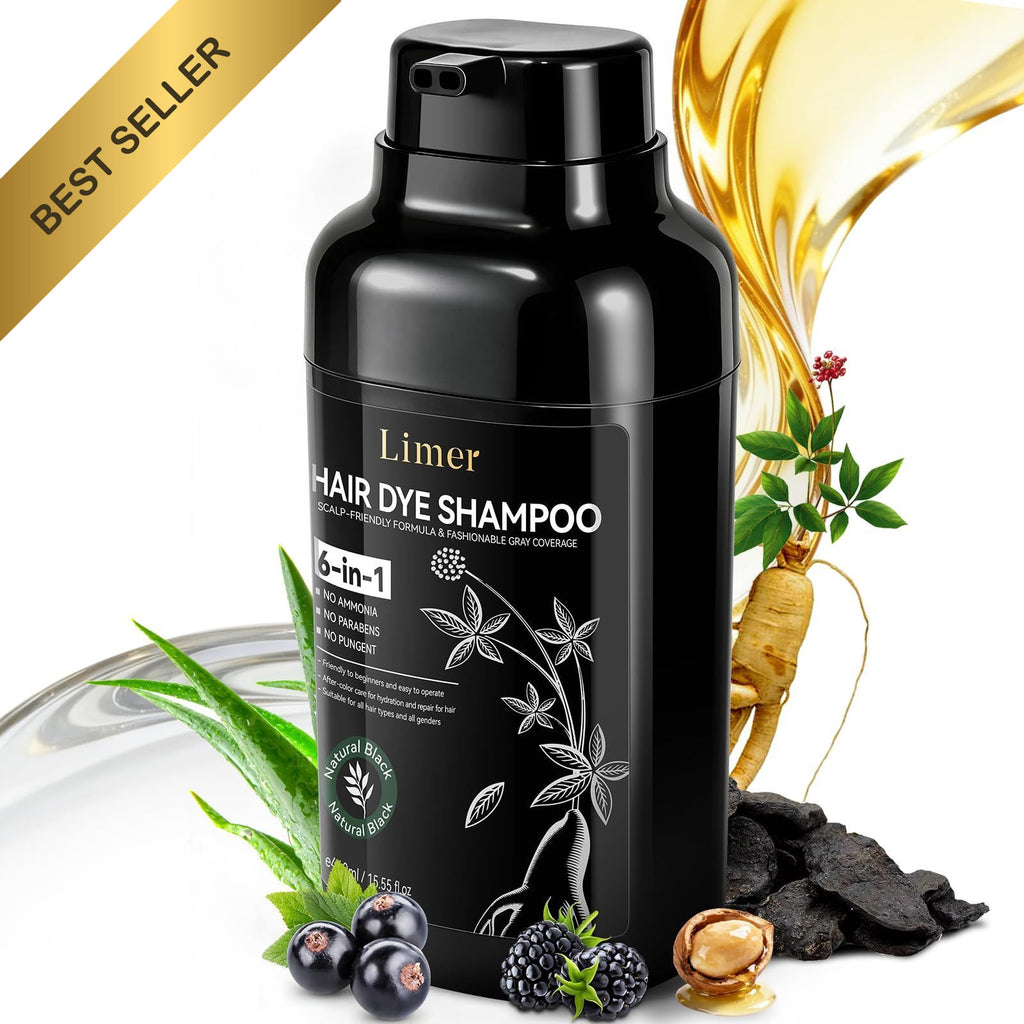 Natural Black Hair Dye Shampoo 3-in-1 Color & Conditioner for Gray Hair