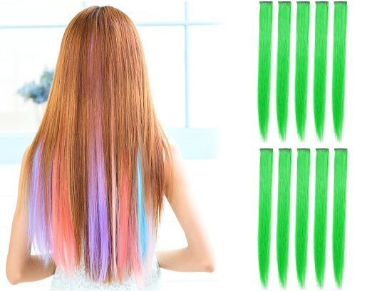 10 Pack 22-Inch Straight Colored Clip-In Hair Extensions - Party Highlight Clips