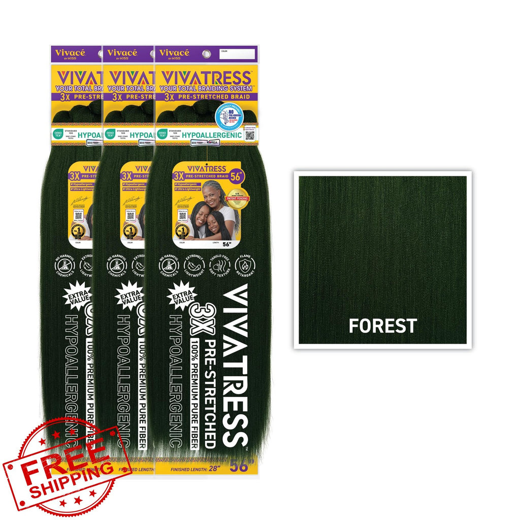 Pre-Stretched Braiding Hair - Forest Green 56 Inch, 3 Pack