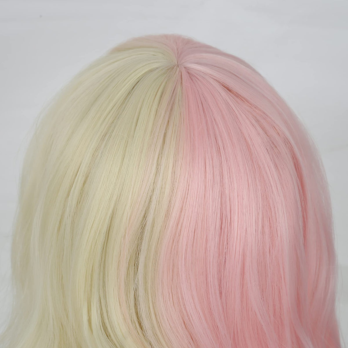 Pink Blonde Long Curly Wavy Cosplay Wig with Bangs - Synthetic Party Costume Accessory