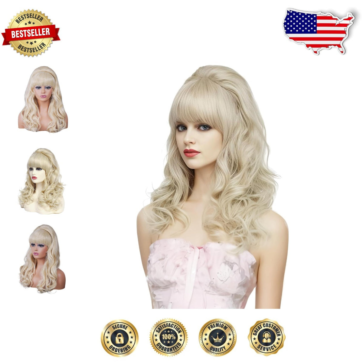 Blonde Long Wavy Wig for 80s Costume Halloween Party and Cosplay