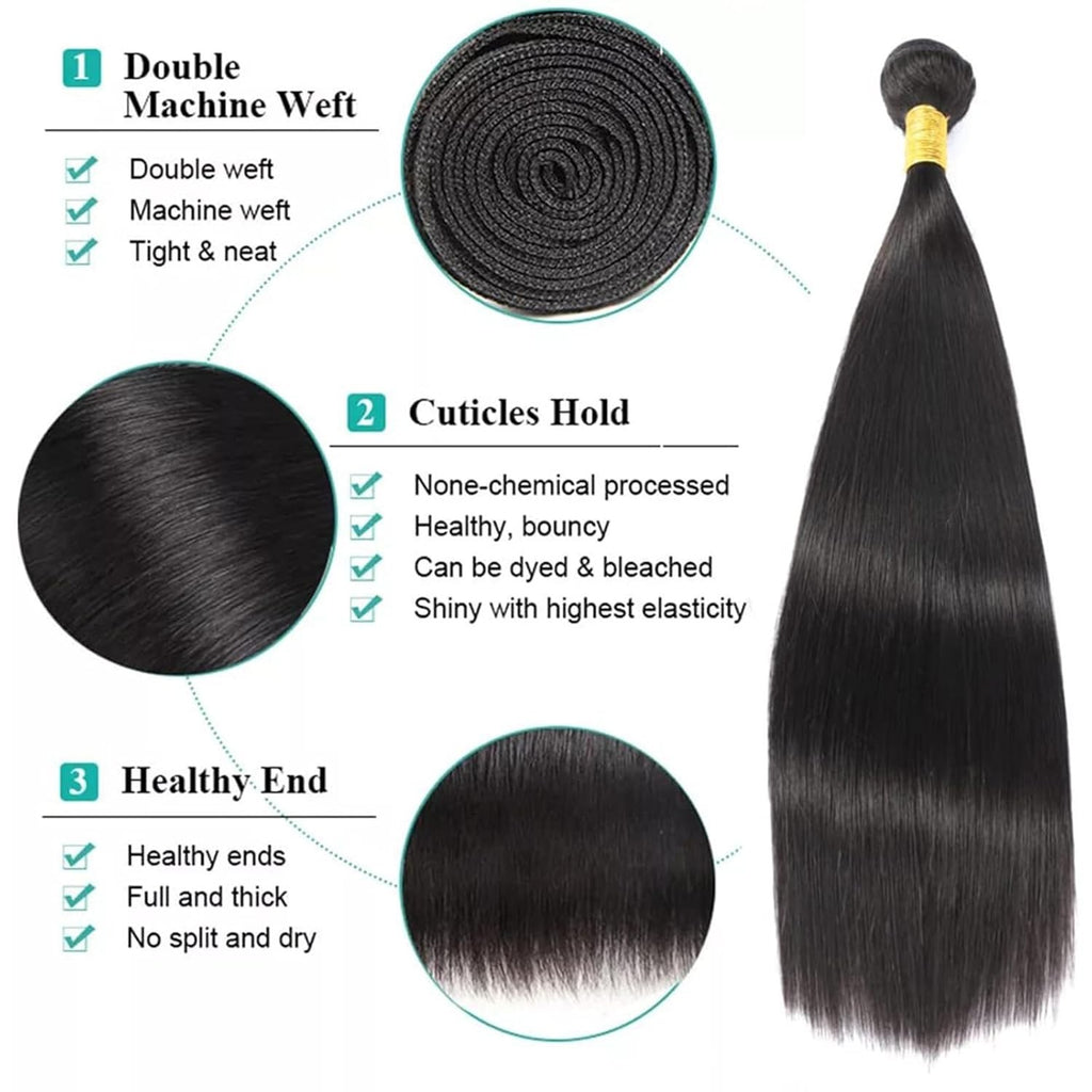 Brazilian Straight Human Hair Extensions 30 Inch - Unprocessed 12A Virgin Hair