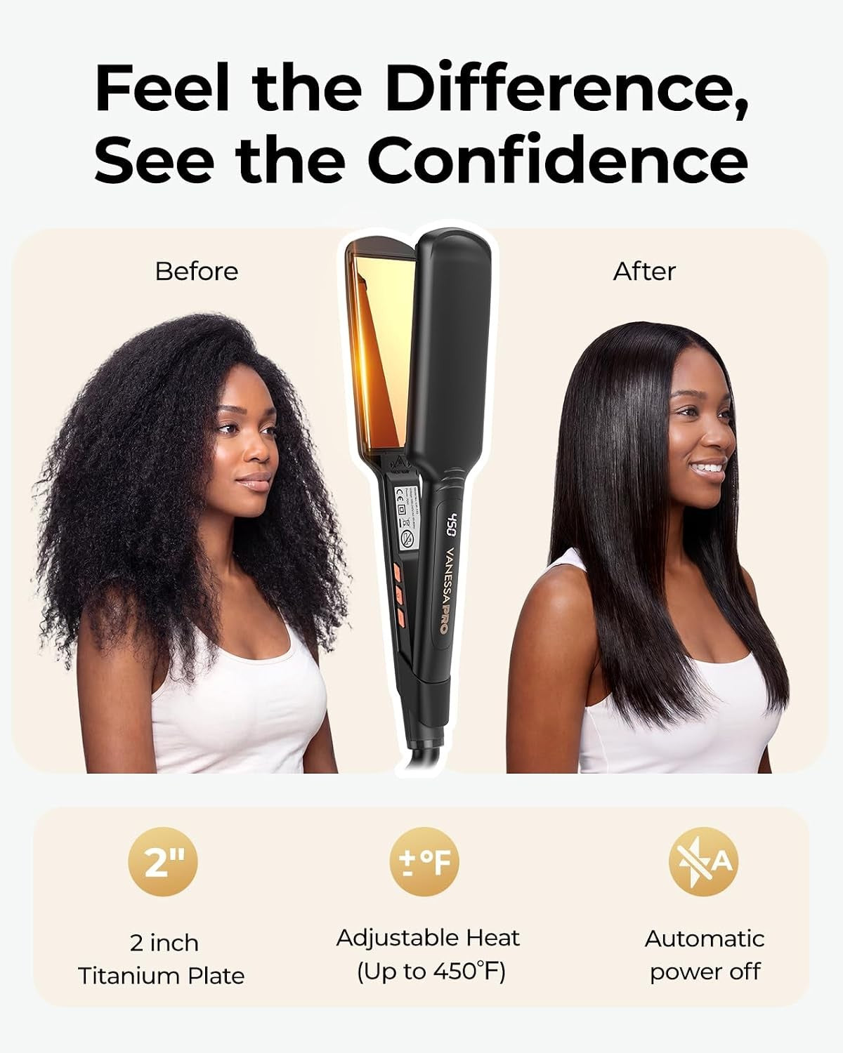 Titanium Flat Iron for Thick Hair - 2 Inch Salon-Style Hair Straightener