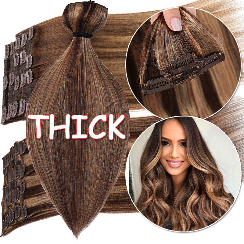 Remy Clip-In Hair Extensions Full Head Set - Blonde, Brown, Black, Wavy & Straight