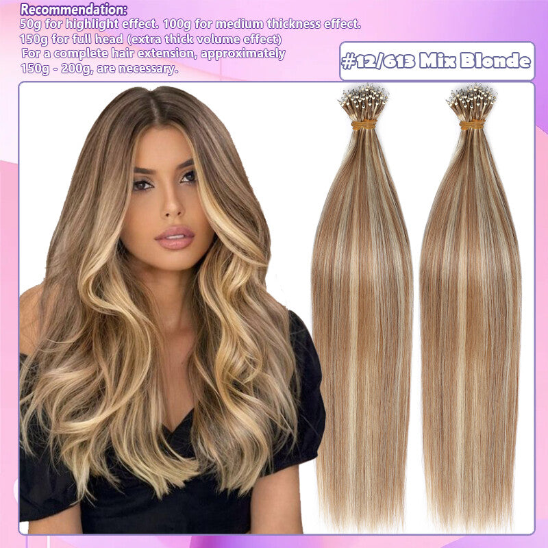 100% Remy Human Hair Extensions Nano Ring Beads - Multiple Lengths & Colors