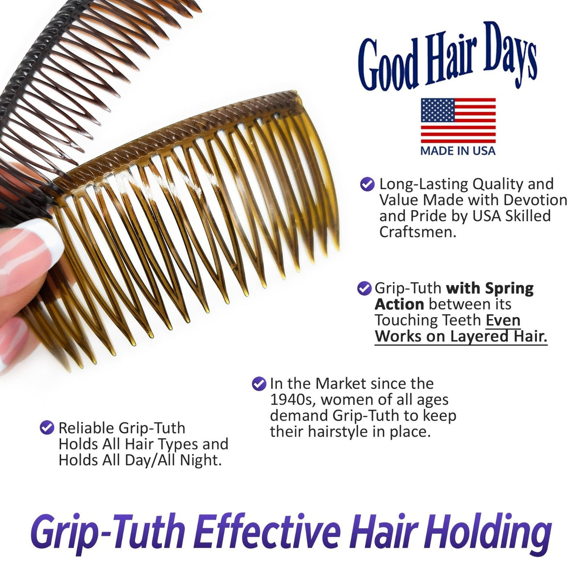 Shorty Hair Comb for Fine Thin Hair - Secure Grip, 3 1/4 Inches, 1 Pack